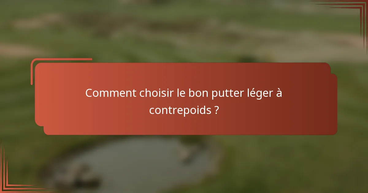Comment choisir le bon putter léger à contrepoids ?